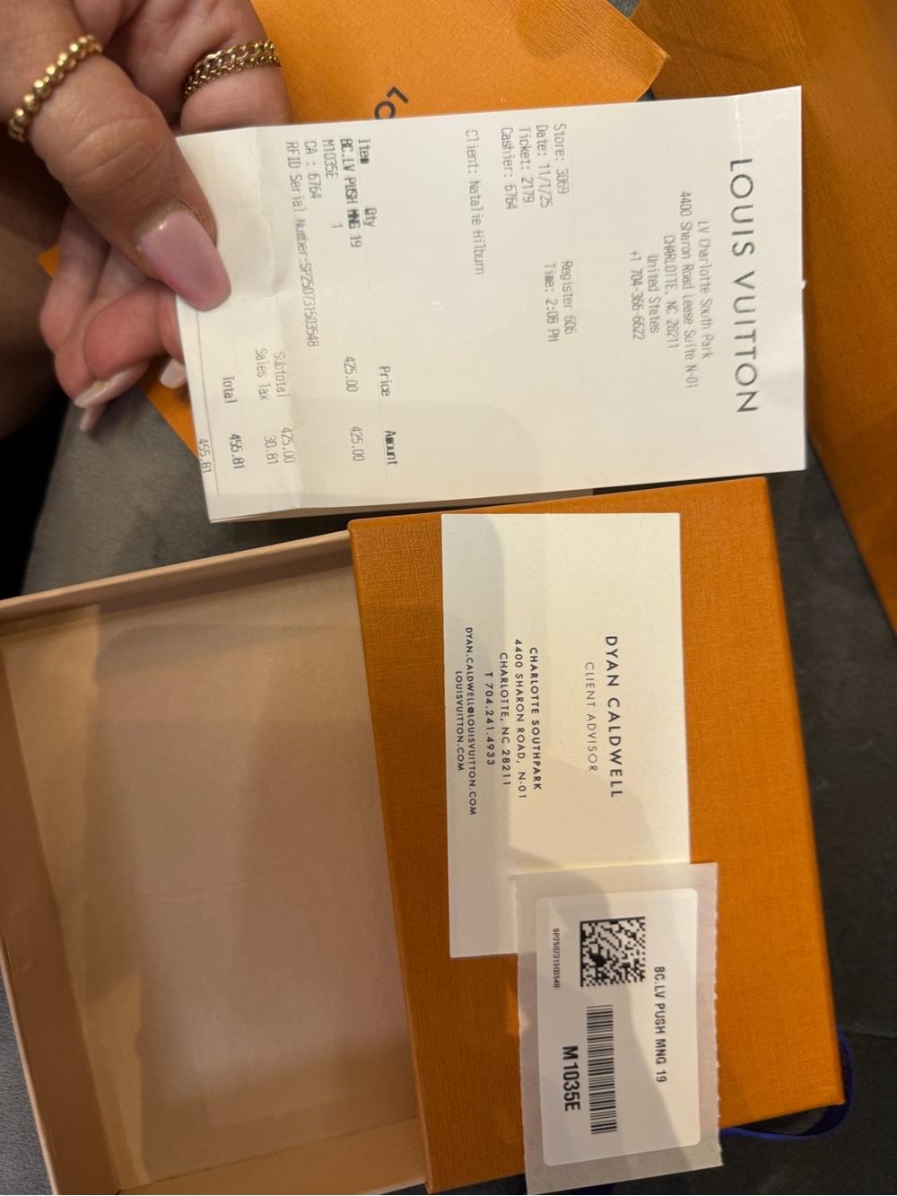 Louis Vuitton Brown and Gold Monogram Bracelet-bag box serial number and receipt - Picture 7 of 7